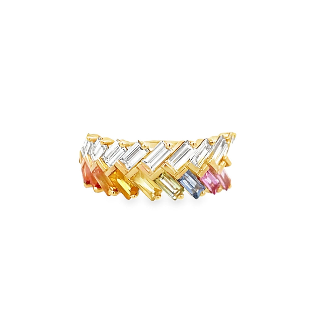 Multi-Color Sapphire & Lab-Grown Baguette Diamond Band