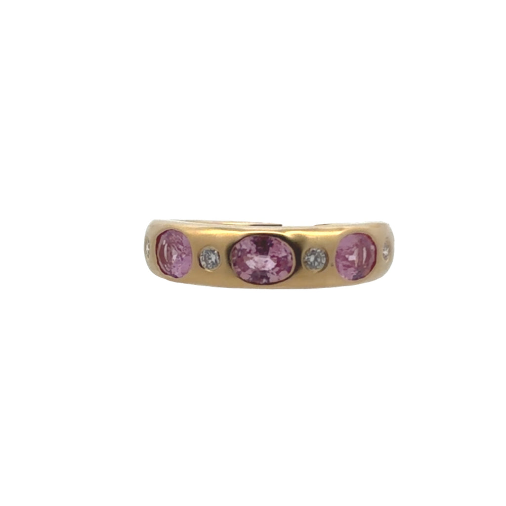 Inlay Oval Pink Sapphire & Diamond Brushed Finish Band