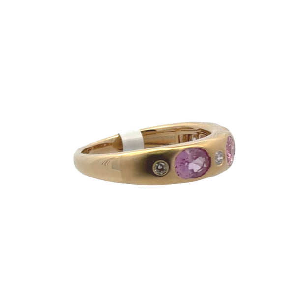 Inlay Oval Pink Sapphire & Diamond Brushed Finish Band