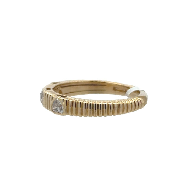 Three Stone Bezel Heart Diamond Fluted Band