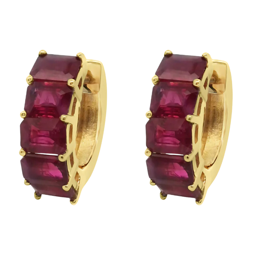 Emerald Cut Ruby Huggies