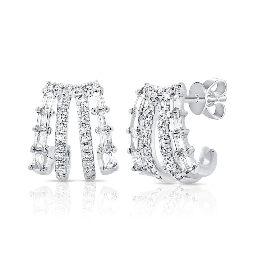 Baguette Diamond Cage Huggie Earrings