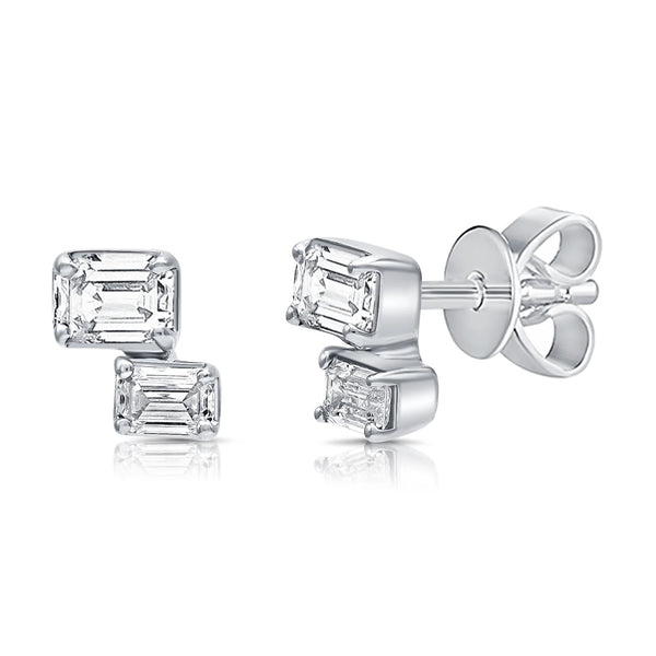 Emerald Cut Two Stone Stud Earrings