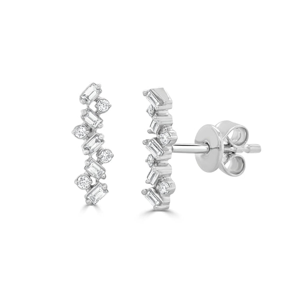 Baguette & Round Bar Stud Earrings