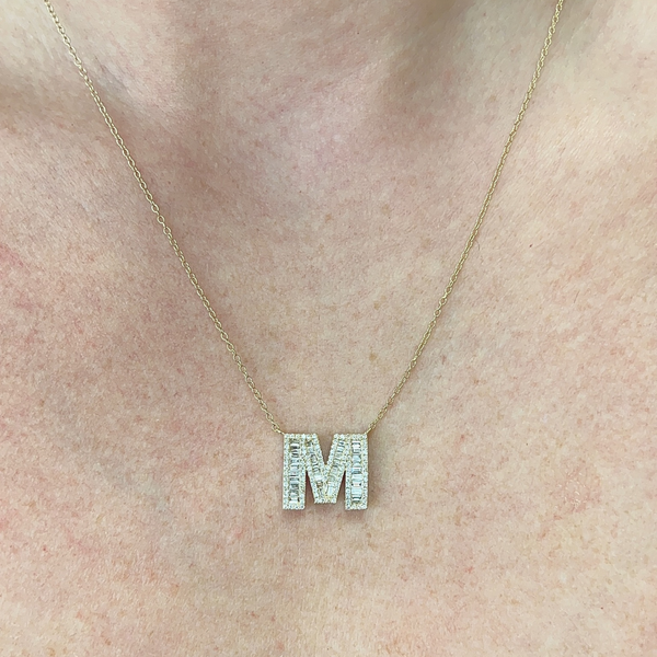 Baguette Diamond Initial Necklace