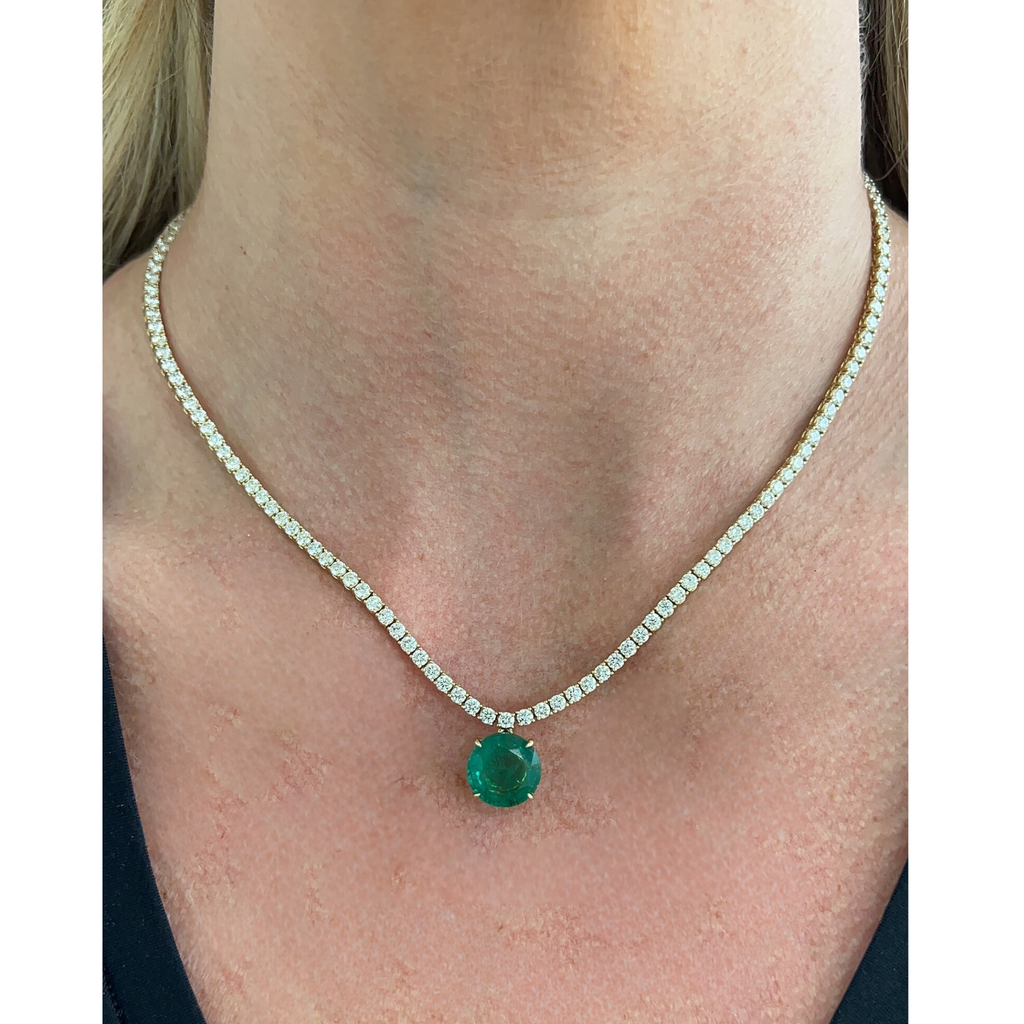 Natural Emerald Drop Tennis Necklace