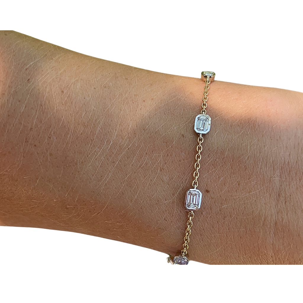 Lab-Grown Bezel Emerald Cut Chain Bracelet