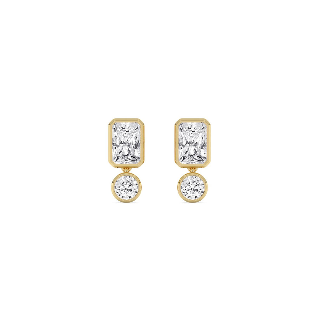 Lab-Grown Bezel Radiant & Round Dangle Studs