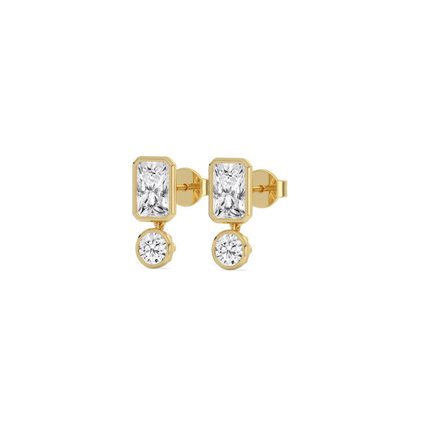 Lab-Grown Bezel Radiant & Round Dangle Studs