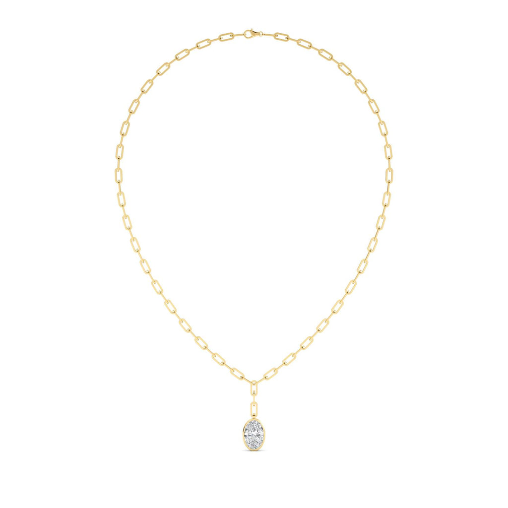 Lab-Grown Bezel Oval Lariat Paperclip Necklace