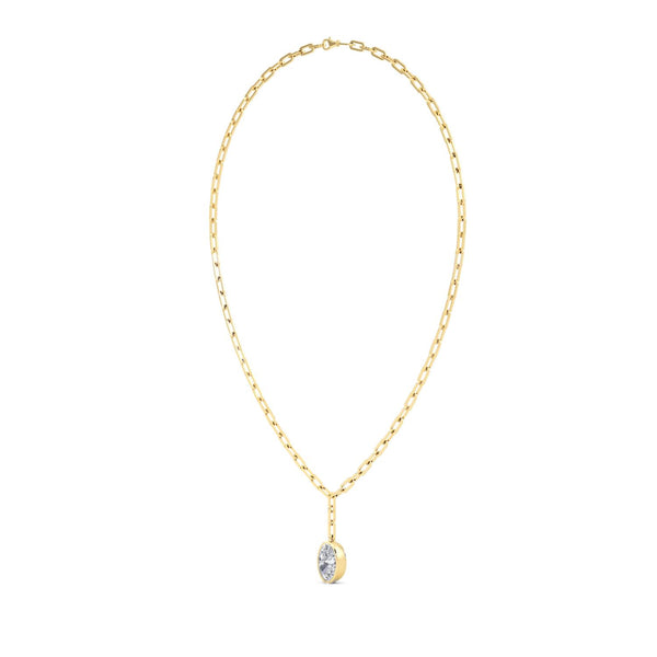 Lab-Grown Bezel Oval Lariat Paperclip Necklace