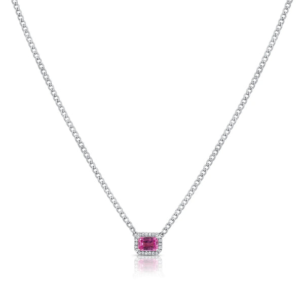 Diamond Halo Pink Sapphire Fashion Necklace