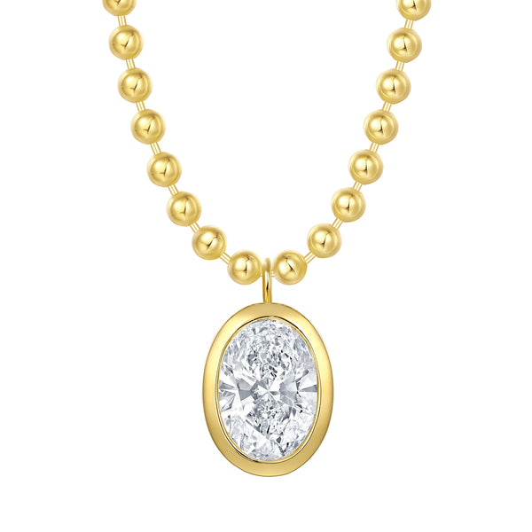 Lab-Grown 1 Ctw Bezel Bead Chain Necklace