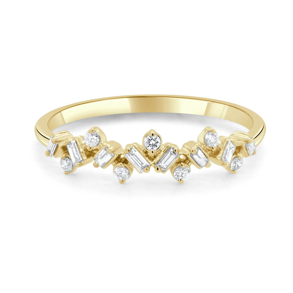 Offset Baguette and Round Cluster Ring