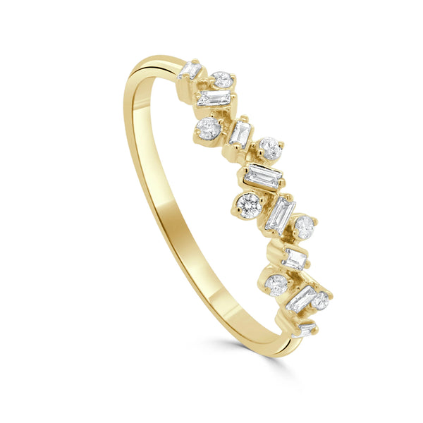 Offset Baguette and Round Cluster Ring