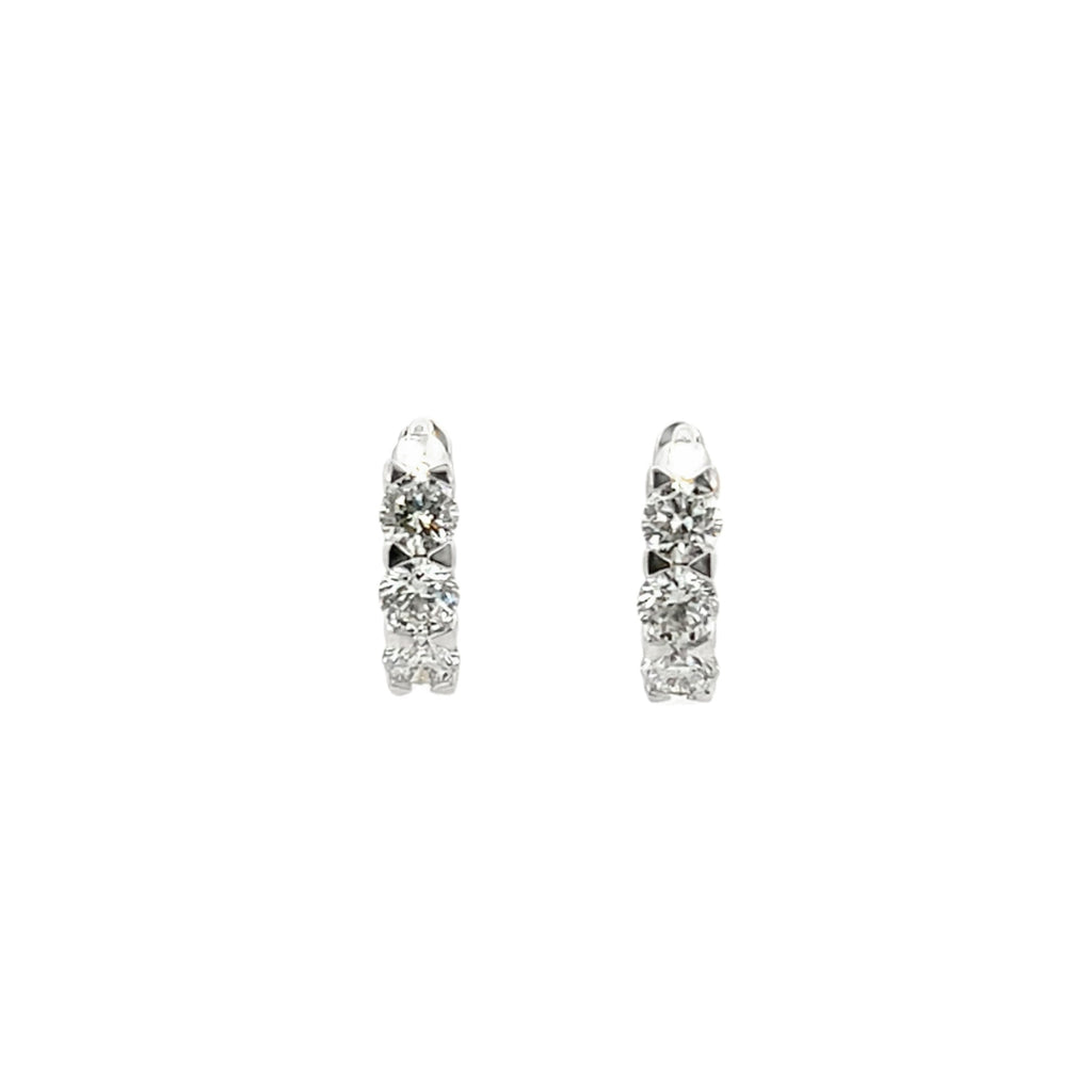 Sterling Silver- Lab-Grown Three Stone Round Huggies