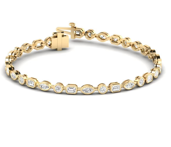 Bezel Set Multi-Shape Lab Diamond Tennis Bracelet