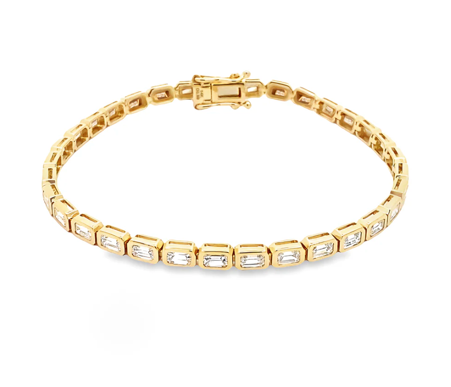 14K Yellow Gold East/West Emerald Cut Bezel Tennis Bracelet