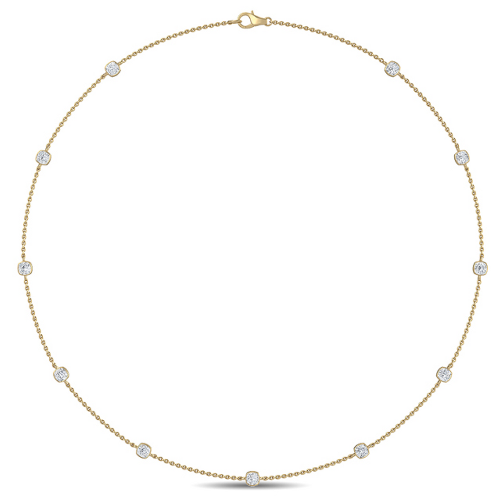 Lab-Grown Cushion Bezel Station Necklace