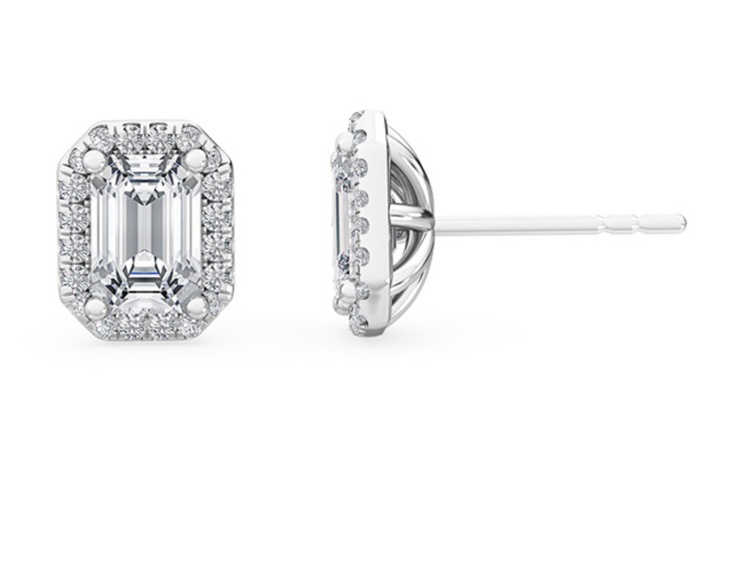 Lab-Grown Diamond Halo Emerald Cut Diamond Studs