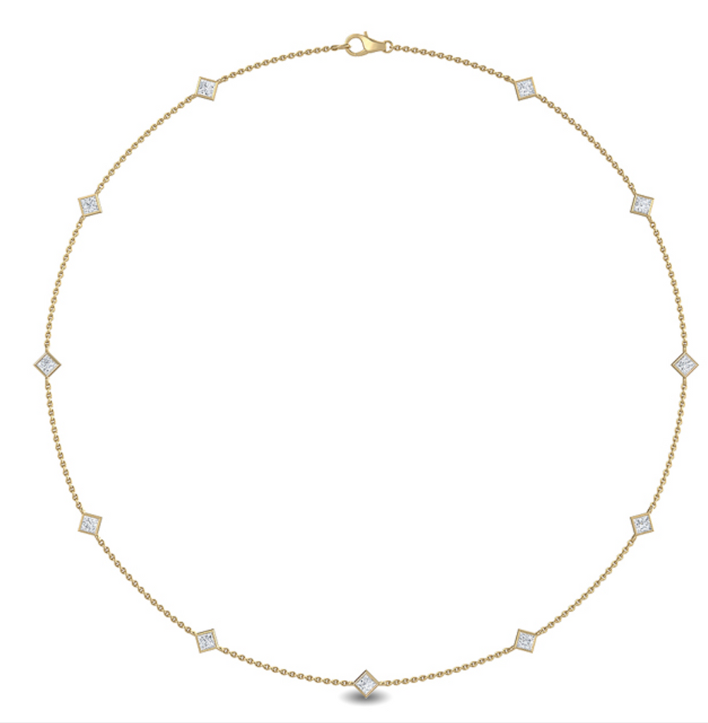 Lab-Grown Princess Bezel Station Necklace