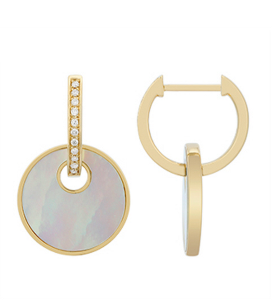 Diamond & Mother of Pearl Dangling Round Earring