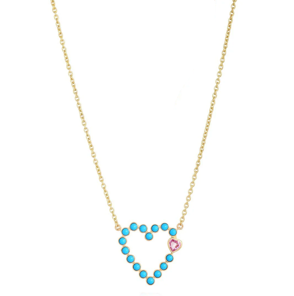 Turquoise and Pink Sapphire Heart