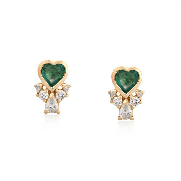 Bezel Heart Gemstone Studs