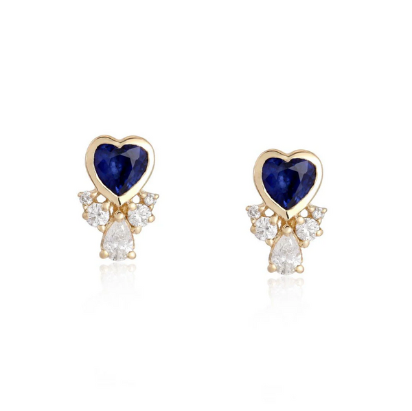 Bezel Heart Gemstone Studs