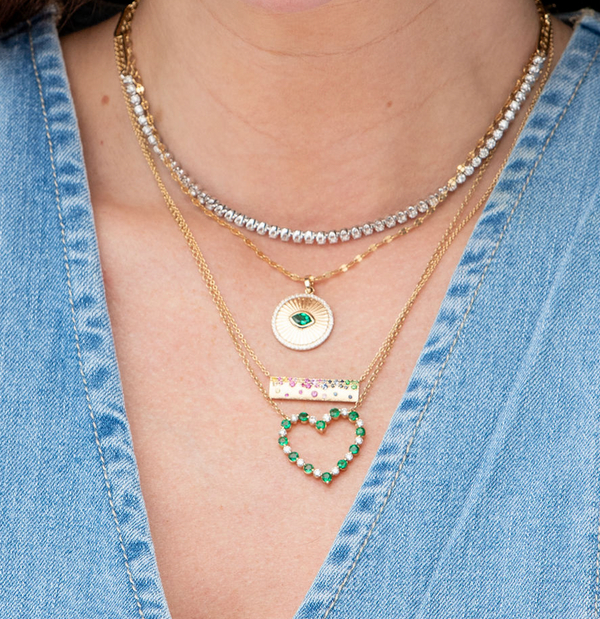 Emerald & Diamond Heart Necklace
