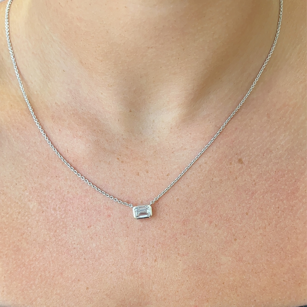 Lab-Grown Emerald Cut Diamond Bezel Necklace