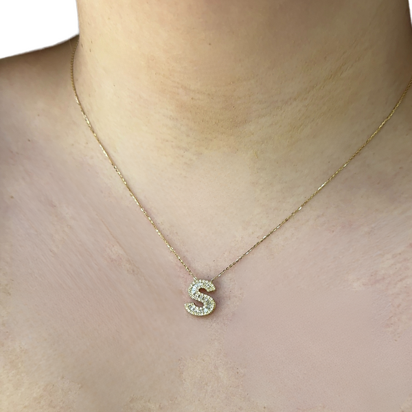 Baguette Diamond Initial Necklace