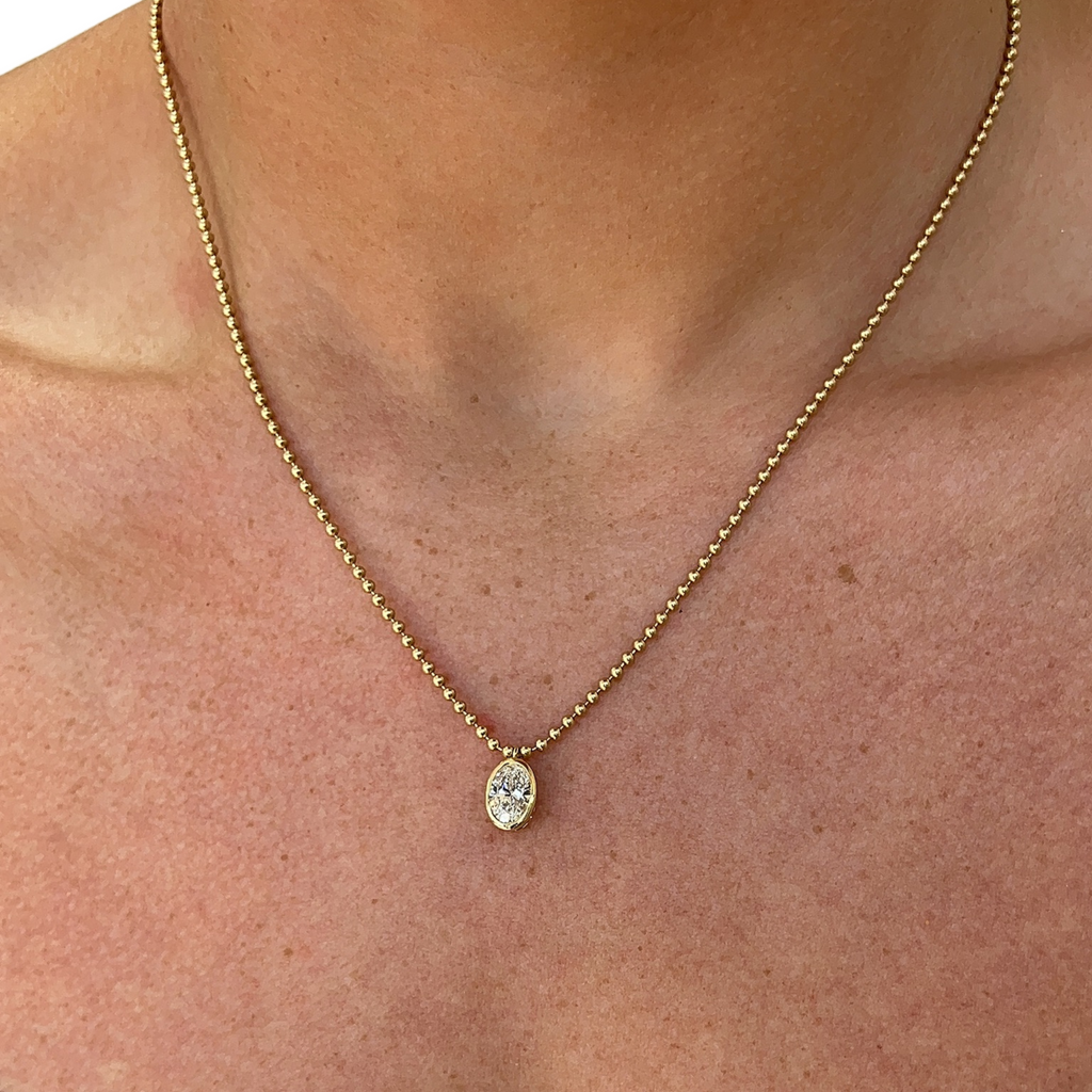Lab Grown Oval Bezel Bead Chain Necklace Dallas Diamond Bar