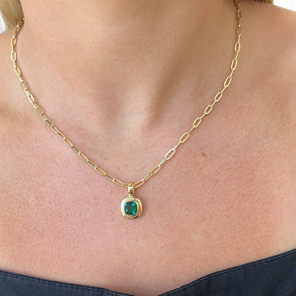 Lab-Grown Emerald Cushion Cut Necklace