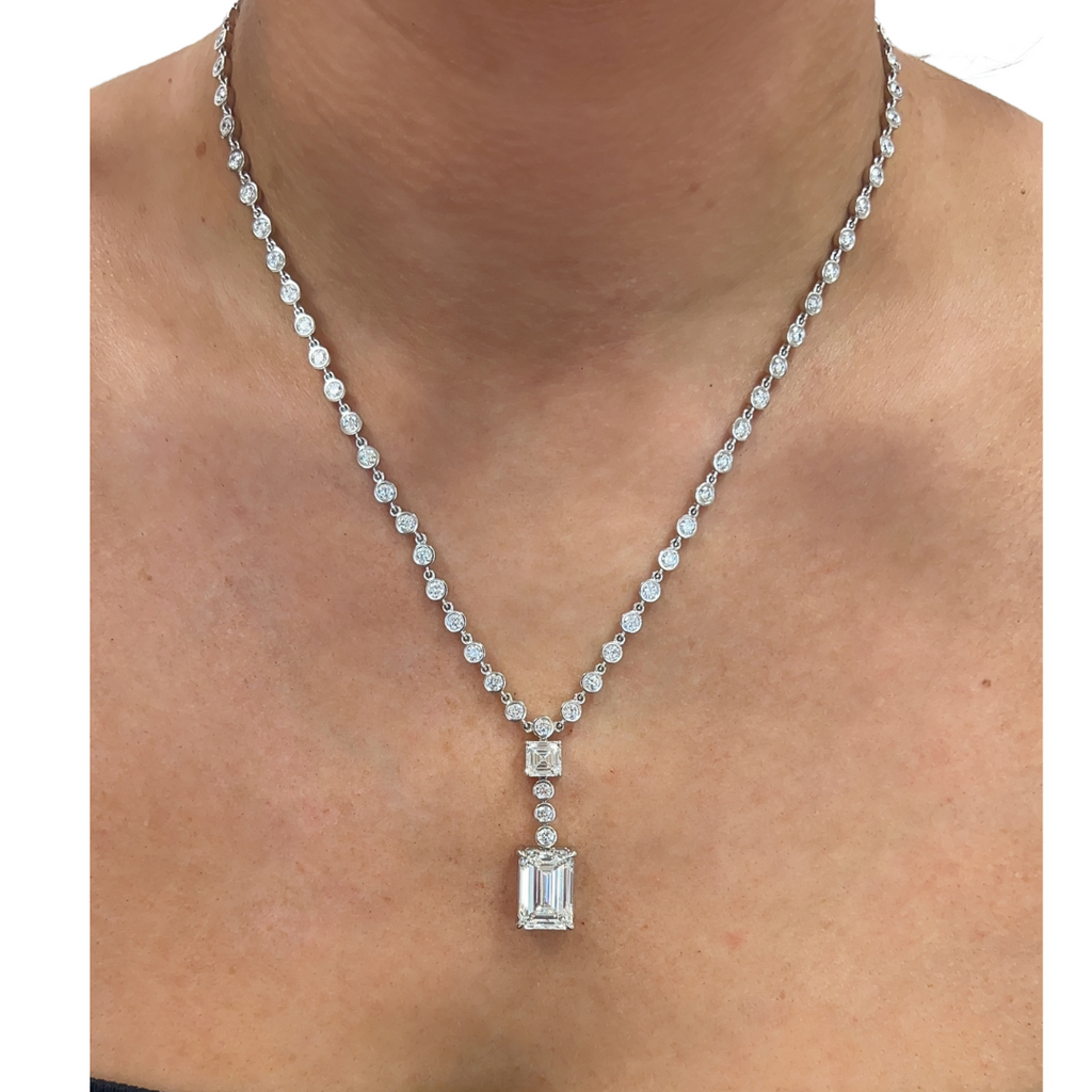 Lab-Grown Step Cut Drop Cocktail Necklace