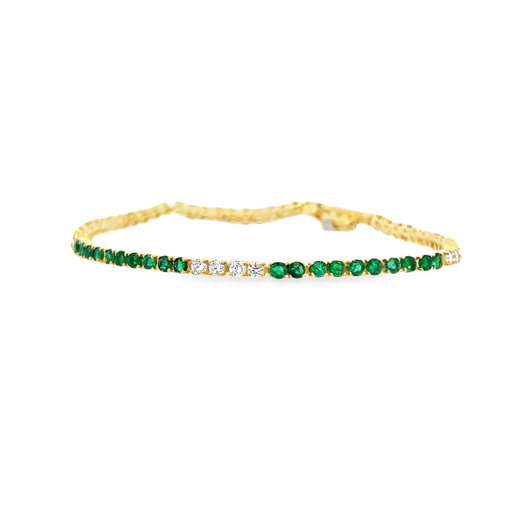 Alternating Round Diamond & Emerald Tennis Bracelet