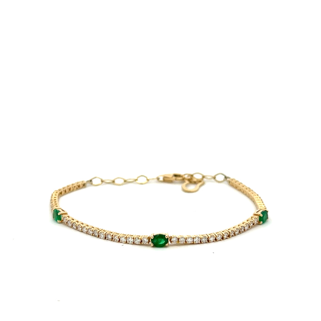 Adjustable Diamond & Emerald Gemstone Tennis Bracelet