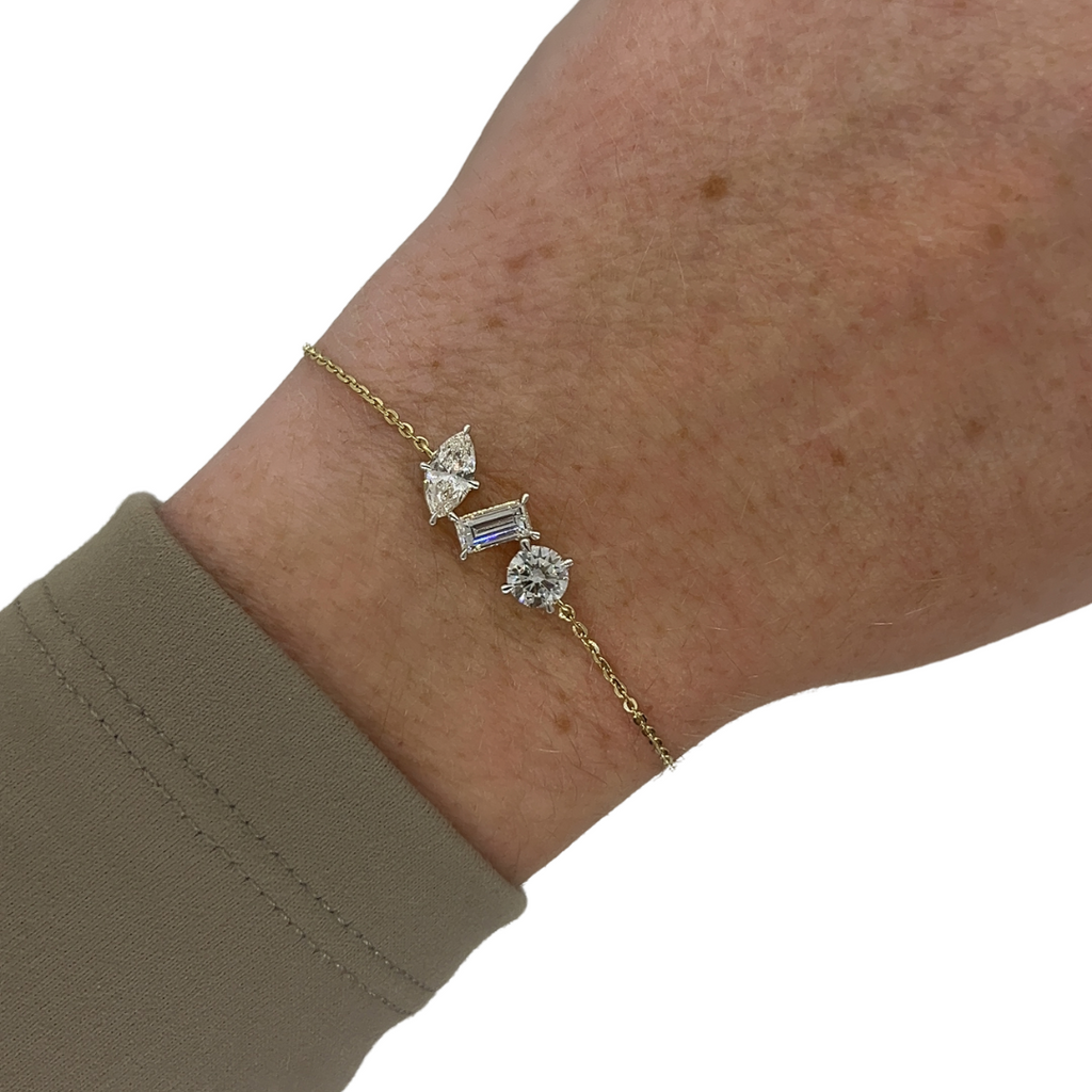 Lab-Grown Multi-Shape Diamond Chain Bracelet- 3 Stone Option