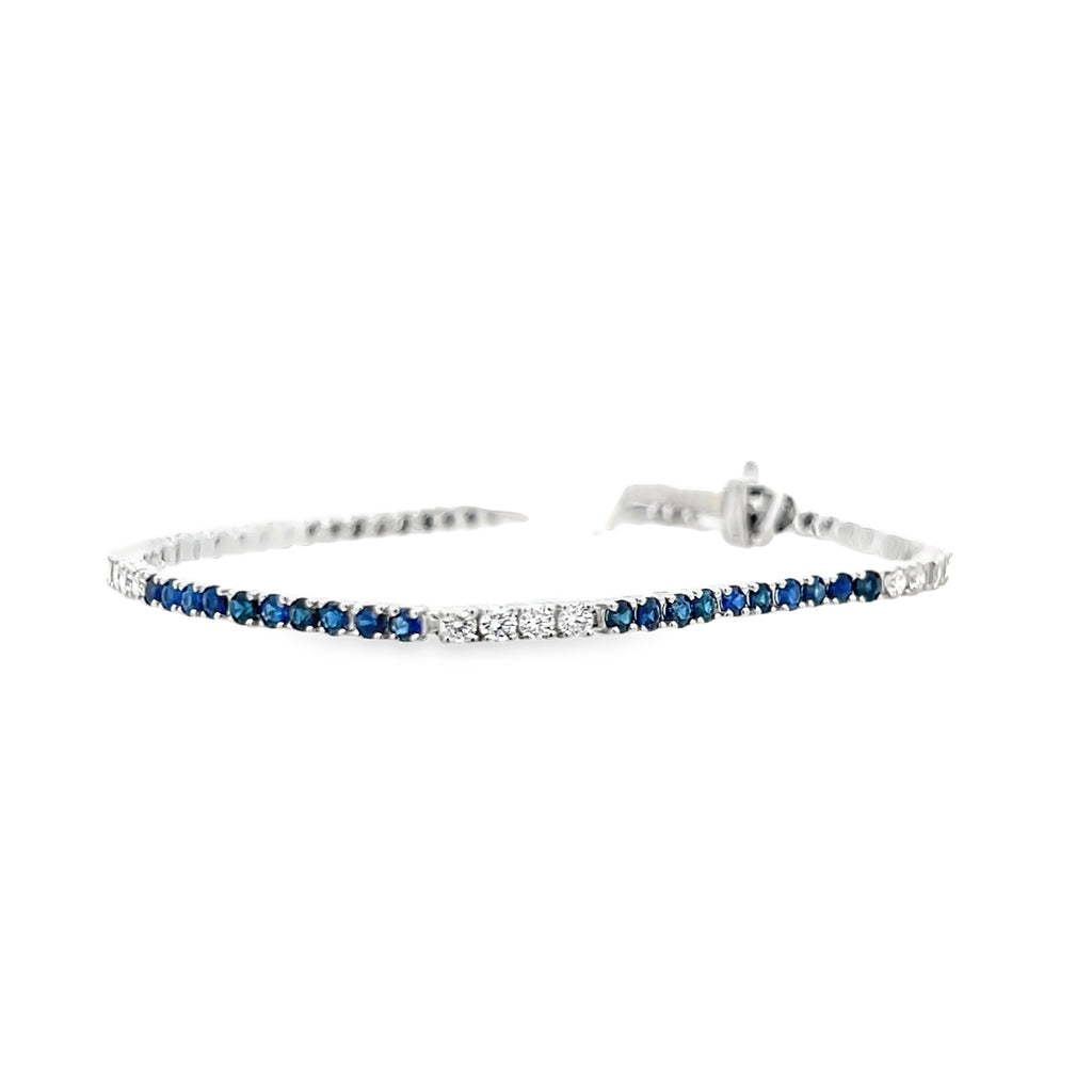 Alternating Round Diamond & Blue Sapphire Tennis Bracelet