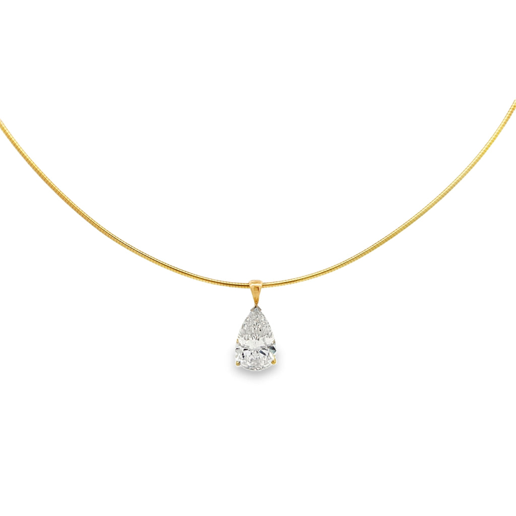 Lab-Grown Pear Pendant Omega Chain Choker Necklace