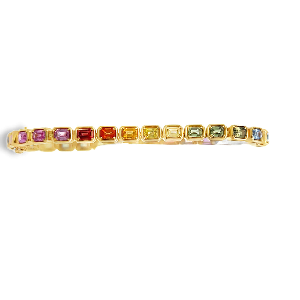 Bezel E/W Emerald Cut Rainbow Sapphire Tennis Bracelet