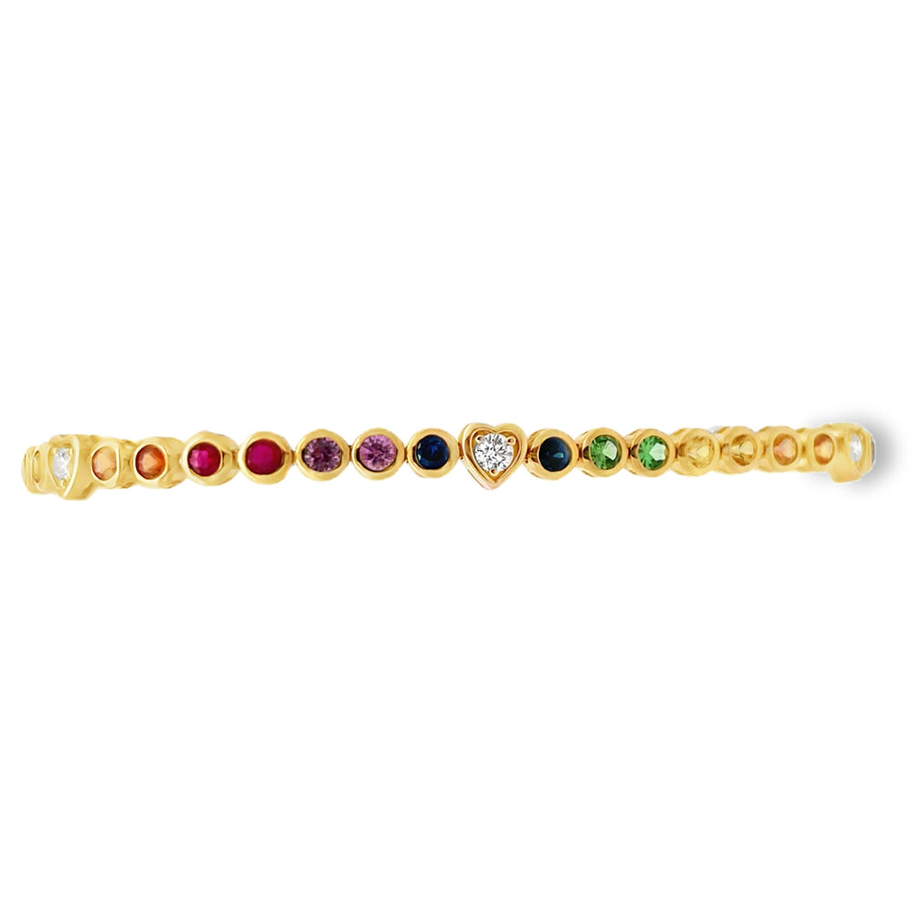 Rainbow Sapphire & Diamond Heart Bezel Tennis Bracelet