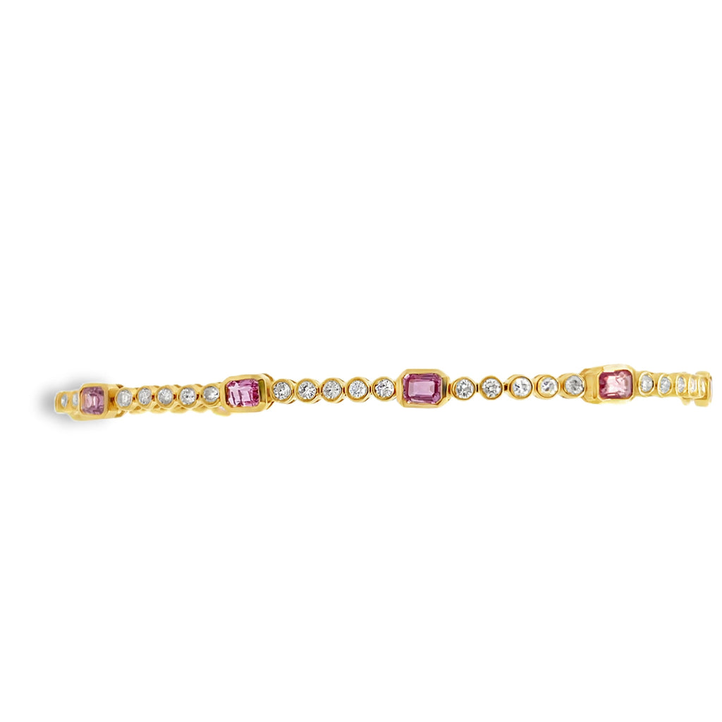 Bezel Pink Sapphire & Diamond Tennis Bracelet