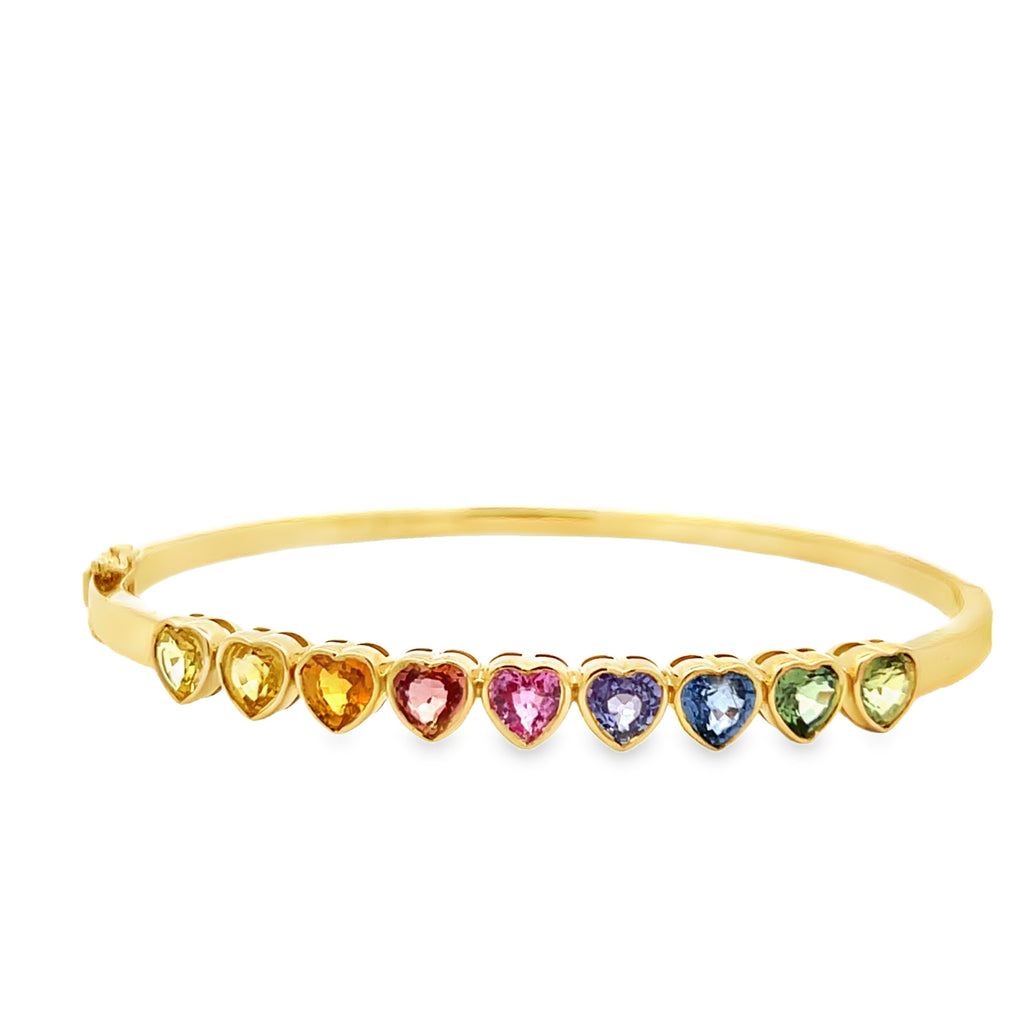 Rainbow Sapphire Bezel Heart Bangle