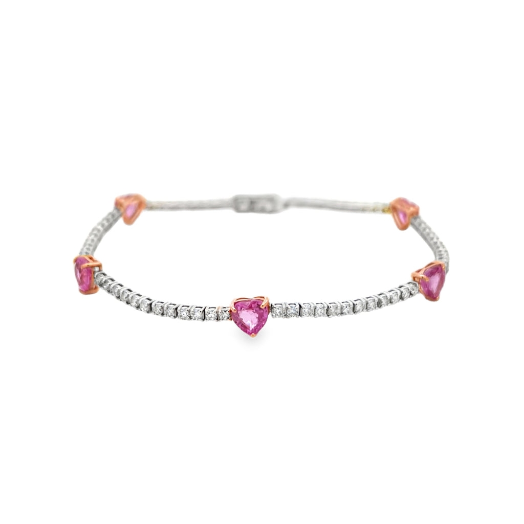 Diamond & Pink Sapphire Heart Tennis Bracelet