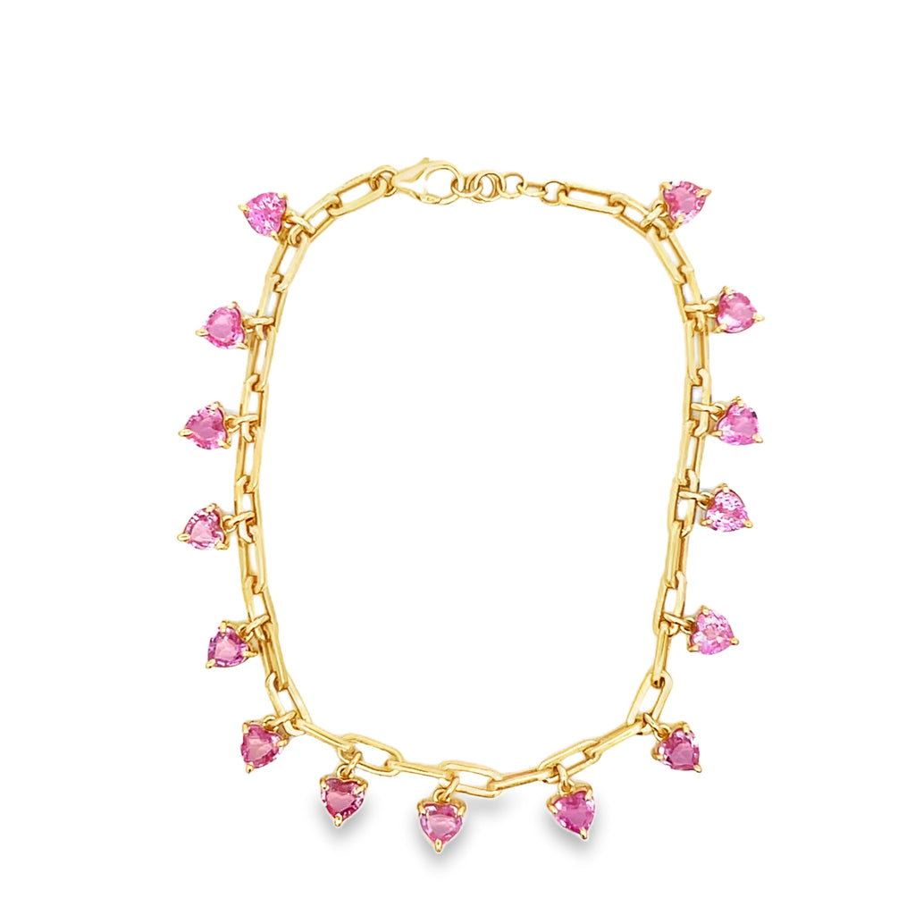 Pink Sapphire Heart Paperclip Charm Bracelet