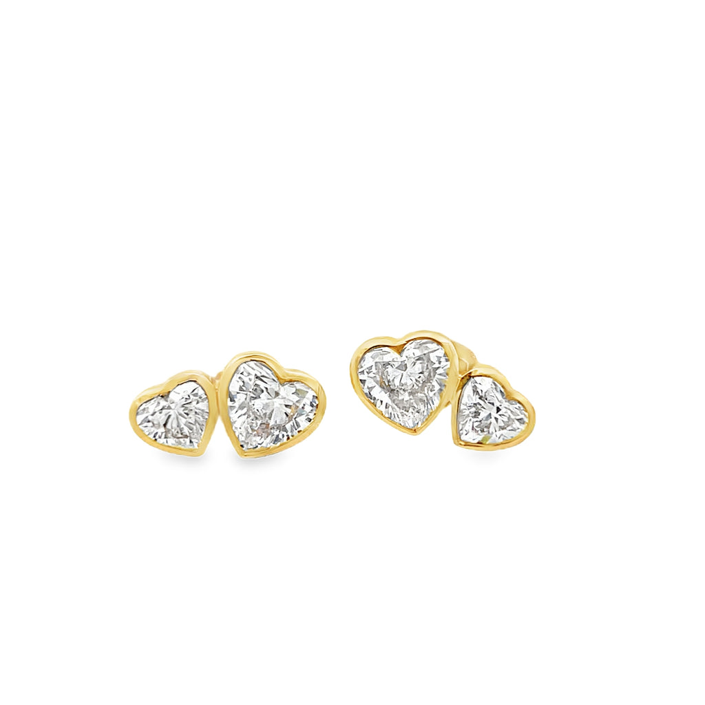 Lab-Grown Bezel Double Heart Studs