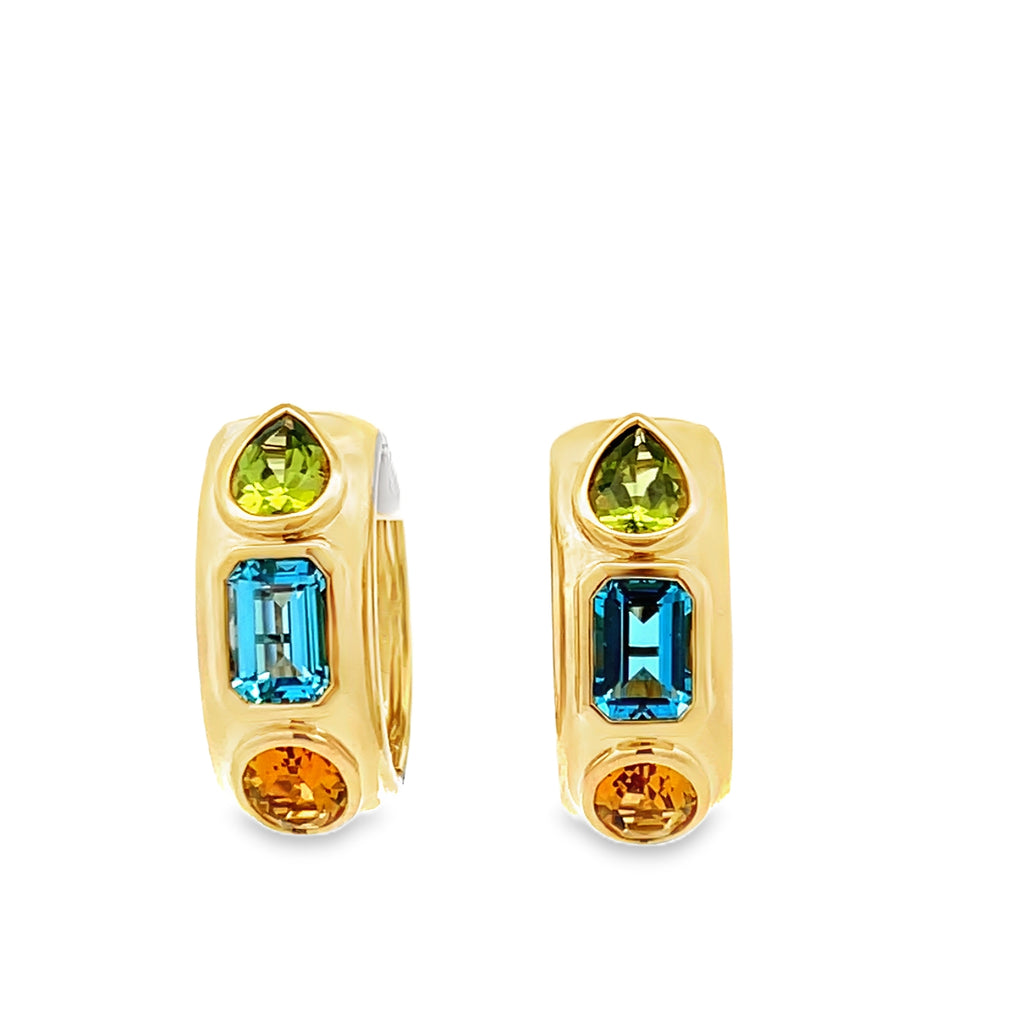 Multi Gemstone Bezel Chunky Hoops