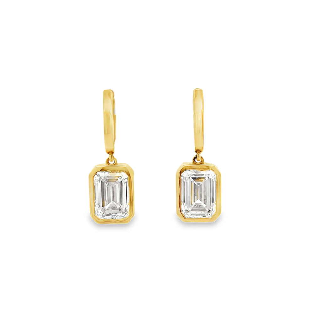 Lab-Grown Emerald Bezel Dangle Huggies
