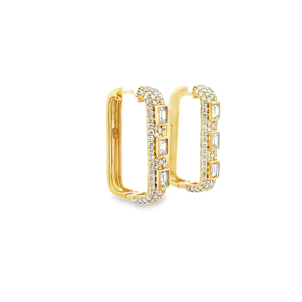 Pave Emerald Bezel Squared Hoops